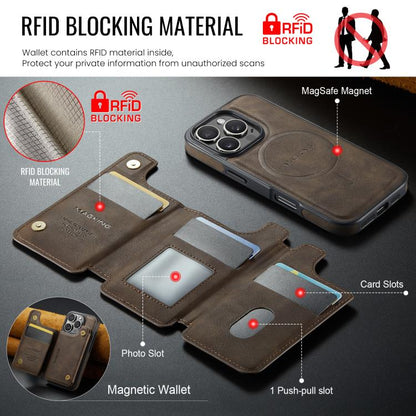 For iPhone 16 Pro DG.MING MAGKING-K3 Series MagSafe RFID Card Bag Detachable Phone Case(Coffee) - iPhone 16 Pro Cases by DG.MING | Online Shopping UK | buy2fix
