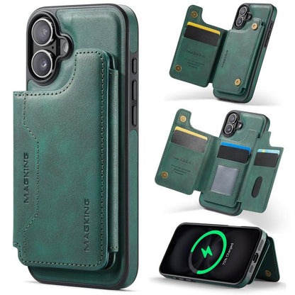 For iPhone 16 Plus DG.MING MAGKING-K3 Series MagSafe RFID Card Bag Detachable Phone Case(Green) - iPhone 16 Plus Cases by DG.MING | Online Shopping UK | buy2fix