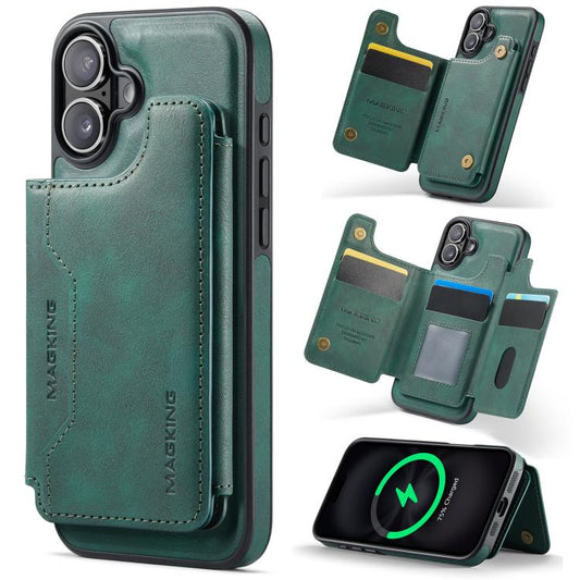 For iPhone 16 Plus DG.MING MAGKING-K3 Series MagSafe RFID Card Bag Detachable Phone Case(Green) - iPhone 16 Plus Cases by DG.MING | Online Shopping UK | buy2fix