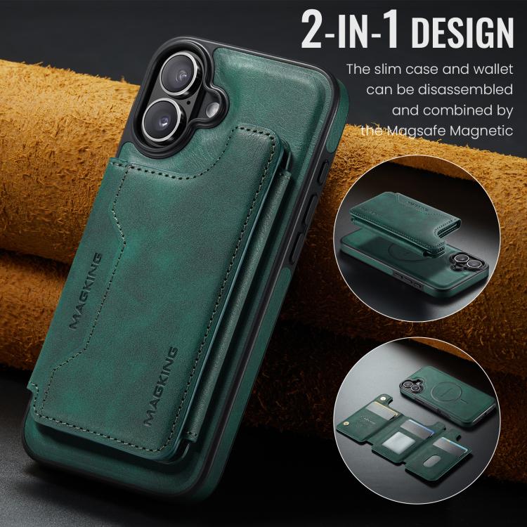 For iPhone 16 Plus DG.MING MAGKING-K3 Series MagSafe RFID Card Bag Detachable Phone Case(Green) - iPhone 16 Plus Cases by DG.MING | Online Shopping UK | buy2fix