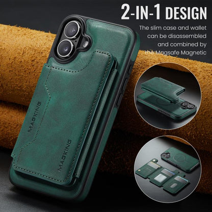 For iPhone 16 Plus DG.MING MAGKING-K3 Series MagSafe RFID Card Bag Detachable Phone Case(Green) - iPhone 16 Plus Cases by DG.MING | Online Shopping UK | buy2fix
