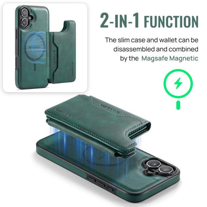 For iPhone 16 Plus DG.MING MAGKING-K3 Series MagSafe RFID Card Bag Detachable Phone Case(Green) - iPhone 16 Plus Cases by DG.MING | Online Shopping UK | buy2fix