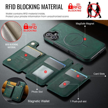For iPhone 16 Plus DG.MING MAGKING-K3 Series MagSafe RFID Card Bag Detachable Phone Case(Green) - iPhone 16 Plus Cases by DG.MING | Online Shopping UK | buy2fix