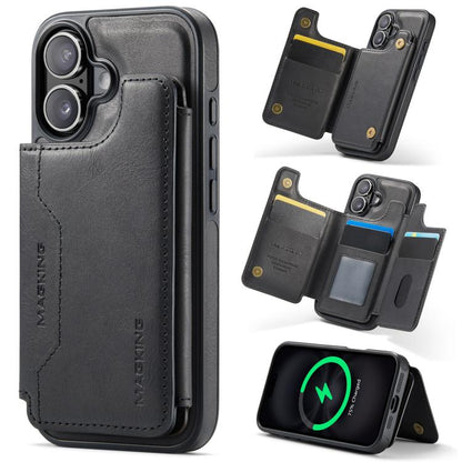 For iPhone 16 DG.MING MAGKING-K3 Series MagSafe RFID Card Bag Detachable Phone Case(Black) - iPhone 16 Cases by DG.MING | Online Shopping UK | buy2fix