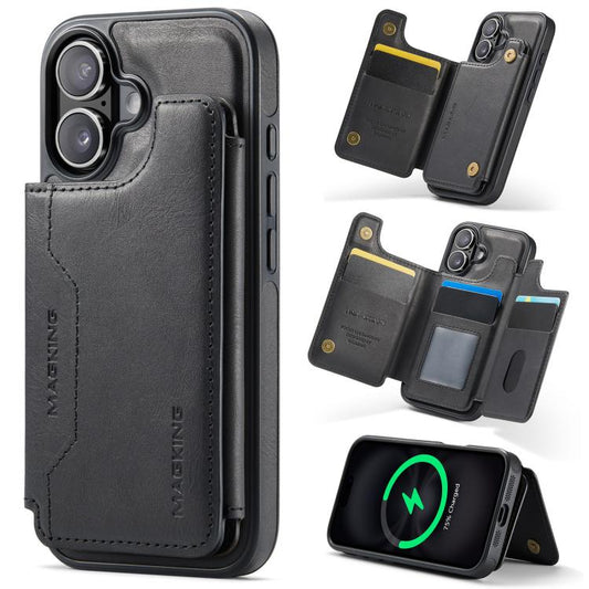 For iPhone 16 DG.MING MAGKING-K3 Series MagSafe RFID Card Bag Detachable Phone Case(Black) - iPhone 16 Cases by DG.MING | Online Shopping UK | buy2fix