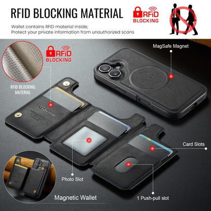 For iPhone 16 DG.MING MAGKING-K3 Series MagSafe RFID Card Bag Detachable Phone Case(Black) - iPhone 16 Cases by DG.MING | Online Shopping UK | buy2fix
