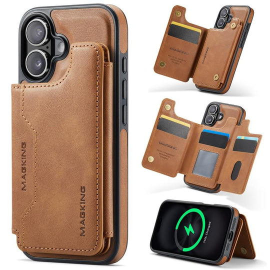 For iPhone 16 MAGKING K3 Series MagSafe RFID Card Bag Detachable Phone Case(Brown)