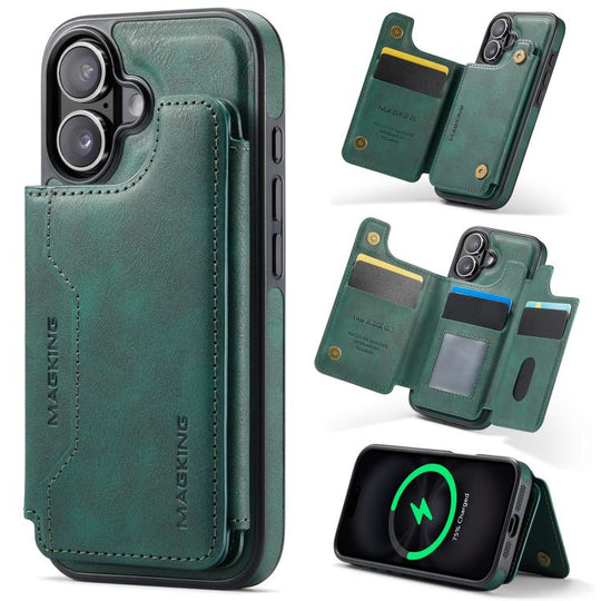 For iPhone 16 MAGKING K3 Series MagSafe RFID Card Bag Detachable Phone Case(Green)