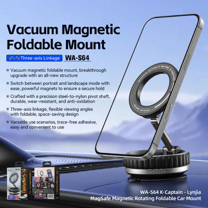 WK WA-S64 K-Captain Lynjia MagSafe Magnetic Rotating Foldable Car Phone Holder(Black) - Universal Car Holders by WK | Online Shopping UK | buy2fix