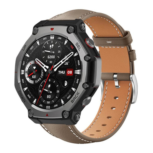 For Amazfit T-Rex 3 22mm xDfind Flat Head Black Shark Fine Grain Leather Watch Band(Brown)