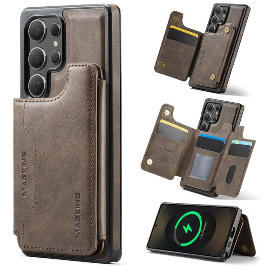 For Samsung Galaxy S25 Ultra 5G MAGKING K3 Series MagSafe RFID Card Bag Detachable Phone Case(Coffee)