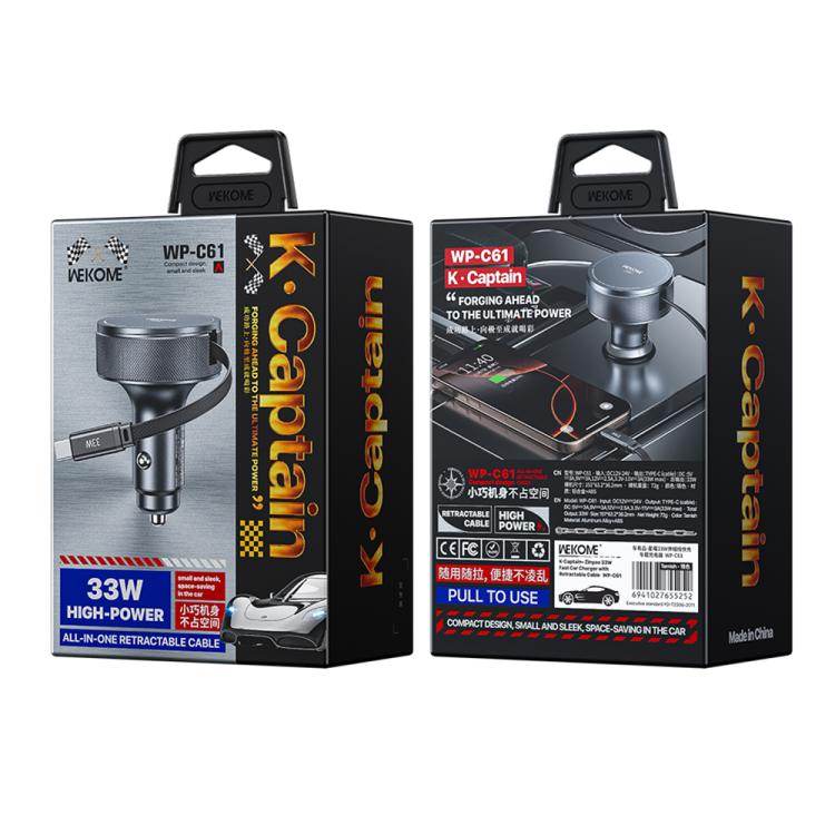 WK WP-C61 K-Captain Zinyao 33W Fast Car Charger with USB-C / Type-C Retractable Cable(Tarnish) - Car Charger by WK | Online Shopping UK | buy2fix