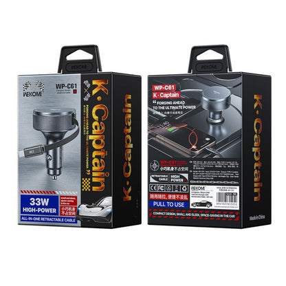 WK WP-C61 K-Captain Zinyao 33W Fast Car Charger with USB-C / Type-C Retractable Cable(Tarnish) - Car Charger by WK | Online Shopping UK | buy2fix