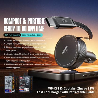 WK WP-C61 K-Captain Zinyao 33W Fast Car Charger with USB-C / Type-C Retractable Cable(Tarnish) - Car Charger by WK | Online Shopping UK | buy2fix