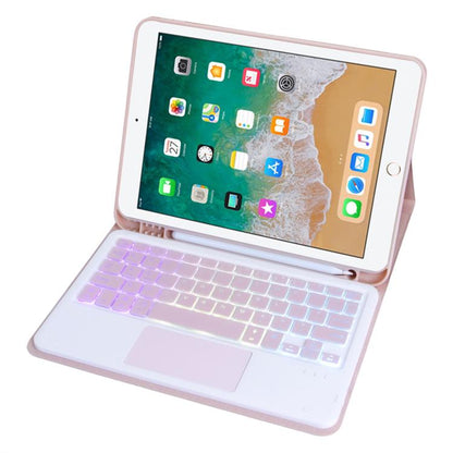 For iPad 9.7 2018 / 2017 / Pro 9.7 A07B-AS Backlight Bluetooth Touch Keyboard Leather Tablet Case with Pen Slot(Pink) - For iPad Pro by buy2fix | Online Shopping UK | buy2fix