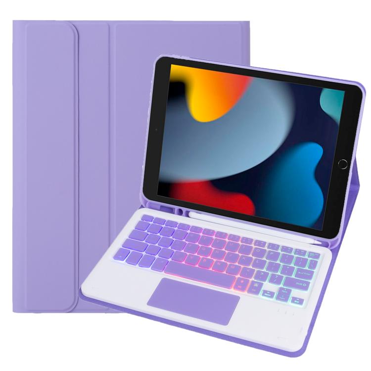 For iPad 10.2 2021 / 2019 / Air 2019 A102B-AS Backlight Bluetooth Touch Keyboard Leather Tablet Case with Pen Slot(Purple) - For iPad Pro by buy2fix | Online Shopping UK | buy2fix