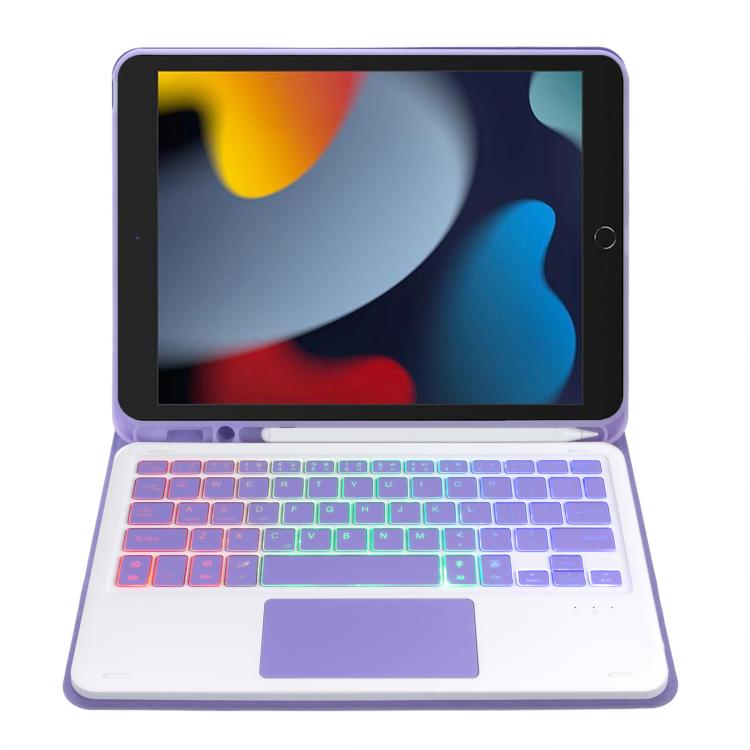 For iPad 10.2 2021 / 2019 / Air 2019 A102B-AS Backlight Bluetooth Touch Keyboard Leather Tablet Case with Pen Slot(Purple) - For iPad Pro by buy2fix | Online Shopping UK | buy2fix