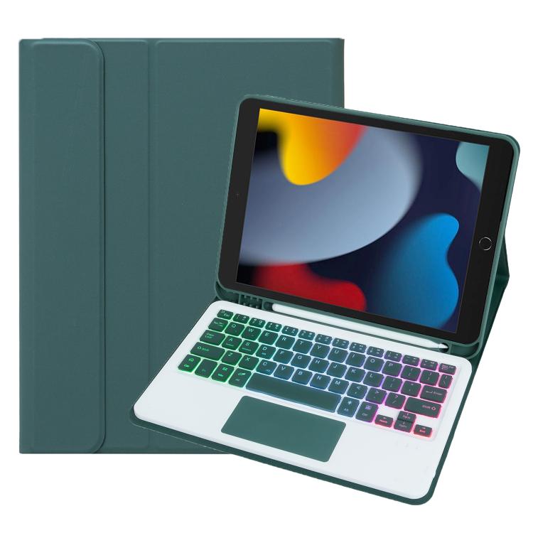 For iPad 10.2 2021 / 2019 / Air 2019 A102B-AS Backlight Bluetooth Touch Keyboard Leather Tablet Case with Pen Slot(Dark Green) - For iPad Pro by buy2fix | Online Shopping UK | buy2fix