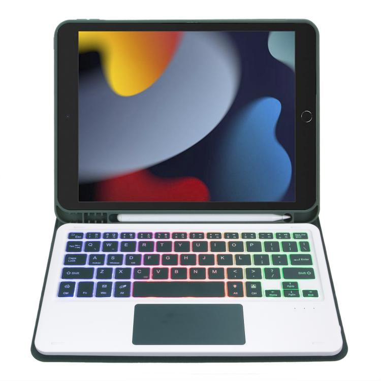 For iPad 10.2 2021 / 2019 / Air 2019 A102B-AS Backlight Bluetooth Touch Keyboard Leather Tablet Case with Pen Slot(Dark Green) - For iPad Pro by buy2fix | Online Shopping UK | buy2fix