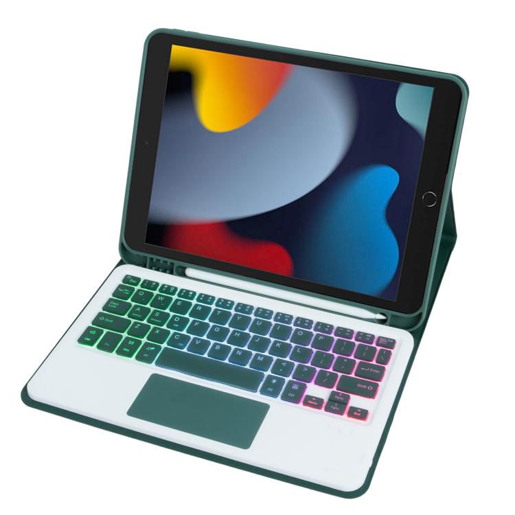 For iPad 10.2 2021 / 2019 / Air 2019 A102B-AS Backlight Bluetooth Touch Keyboard Leather Tablet Case with Pen Slot(Dark Green) - For iPad Pro by buy2fix | Online Shopping UK | buy2fix