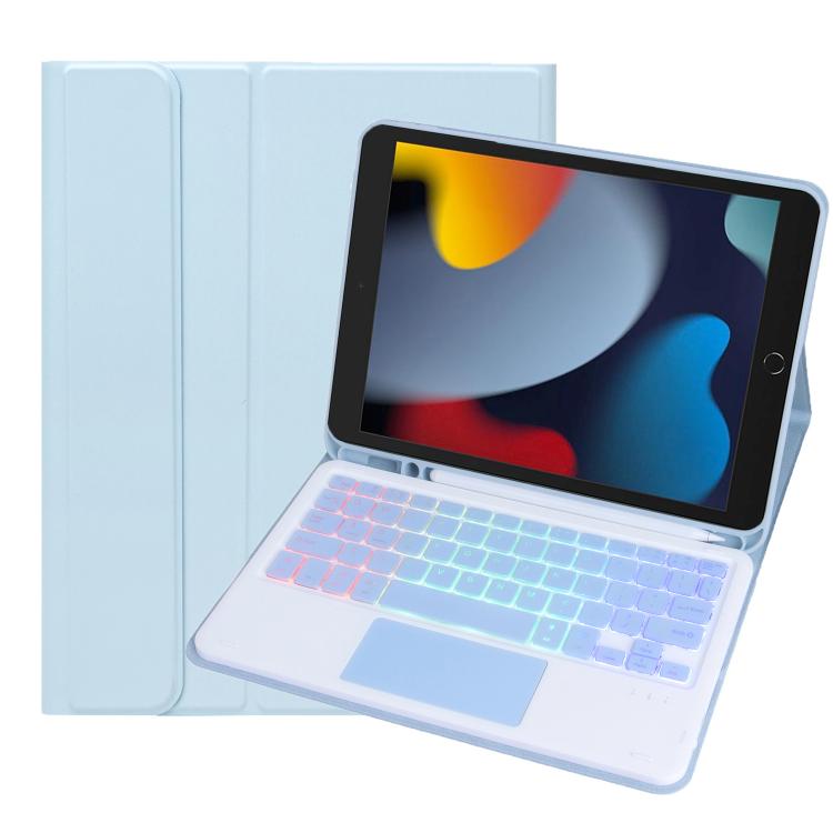For iPad 10.2 2021 / 2019 / Air 2019 A102B-AS Backlight Bluetooth Touch Keyboard Leather Tablet Case with Pen Slot(Blue) - For iPad Pro by buy2fix | Online Shopping UK | buy2fix