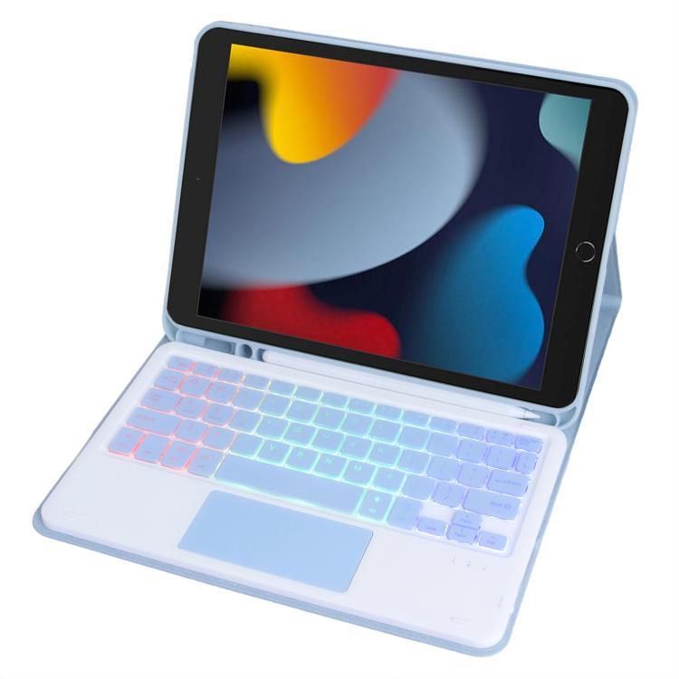 For iPad 10.2 2021 / 2019 / Air 2019 A102B-AS Backlight Bluetooth Touch Keyboard Leather Tablet Case with Pen Slot(Blue) - For iPad Pro by buy2fix | Online Shopping UK | buy2fix
