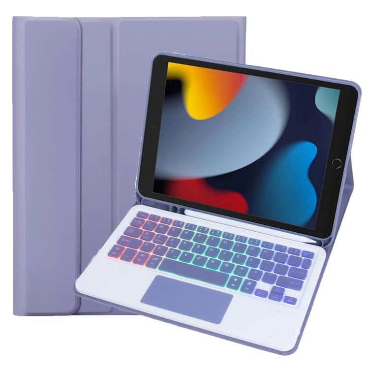 For iPad 10.2 2021 / 2019 / Air 2019 A102B-AS Backlight Bluetooth Touch Keyboard Leather Tablet Case with Pen Slot(Dark Purple) - For iPad Pro by buy2fix | Online Shopping UK | buy2fix