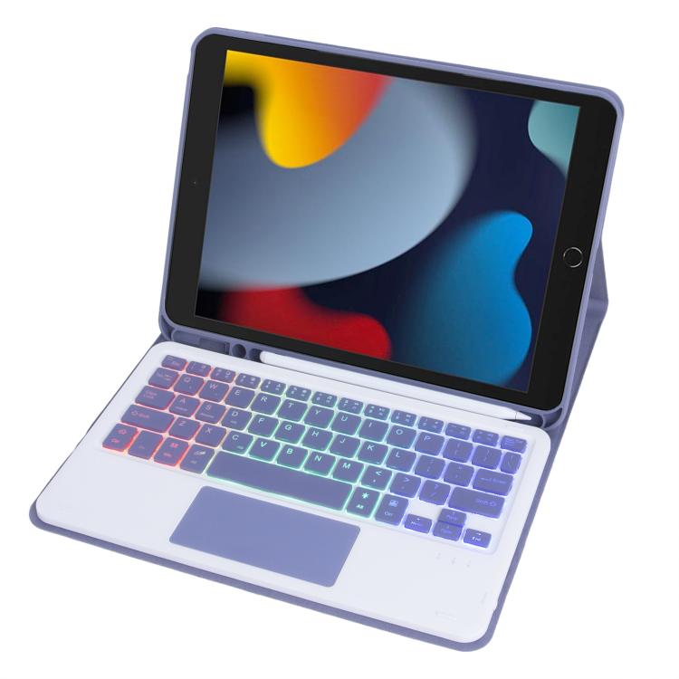 For iPad 10.2 2021 / 2019 / Air 2019 A102B-AS Backlight Bluetooth Touch Keyboard Leather Tablet Case with Pen Slot(Dark Purple) - For iPad Pro by buy2fix | Online Shopping UK | buy2fix