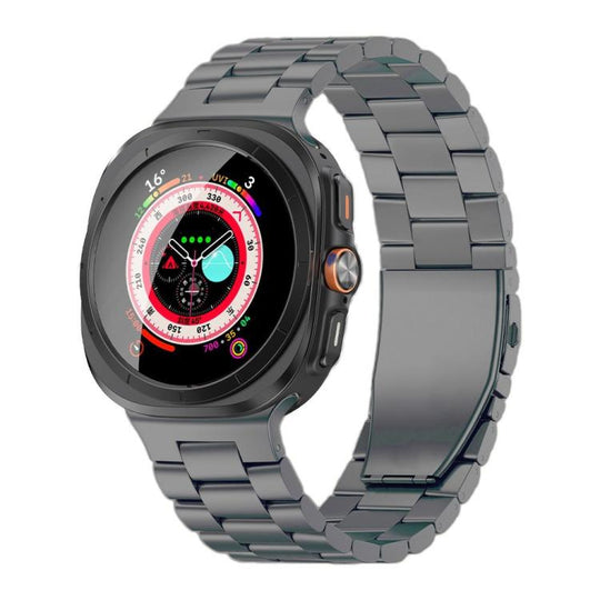For Galaxy Watch9 / 8 / 8 Classic Three Beads Flat Buckle Titanium Alloy Watch Band(Grey)