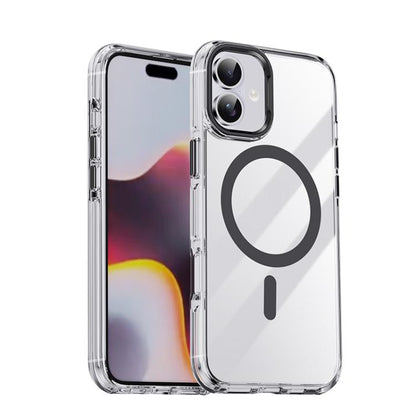 For iPhone 16 Plus iPAKY Mingxing Series MagSafe Magnetic Shockproof PC+TPU Phone Case(Transparent + Black) - iPhone 16 Plus Cases by iPAKY | Online Shopping UK | buy2fix