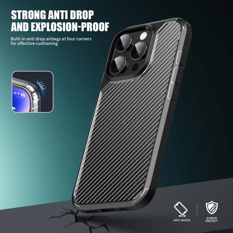 For iPhone 16 Pro iPAKY Pioneer Series Carbon Fiber PC+TPU Phone Case(Black) - iPhone 16 Pro Cases by iPAKY | Online Shopping UK | buy2fix