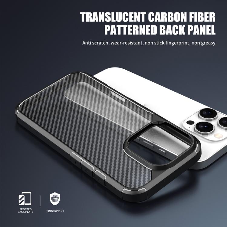 For iPhone 16 iPAKY Pioneer Series Carbon Fiber PC+TPU Phone Case(Black) - iPhone 16 Cases by iPAKY | Online Shopping UK | buy2fix