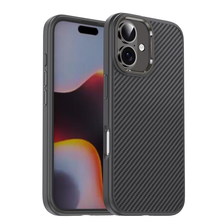 For iPhone 16 Plus iPAKY Star Lord Series Carbon Fiber Textured Oil Spray PC+TPU Phone Case(Grey) - iPhone 16 Plus Cases by iPAKY | Online Shopping UK | buy2fix