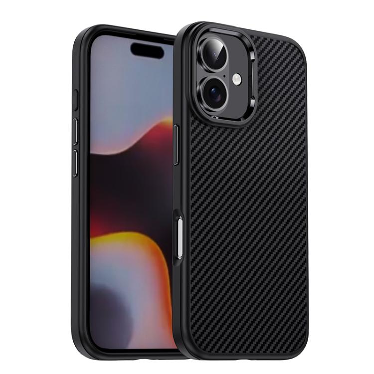 For iPhone 16 iPAKY Star Lord Series Carbon Fiber Textured Oil Spray PC+TPU Phone Case(Black) - iPhone 16 Cases by iPAKY | Online Shopping UK | buy2fix