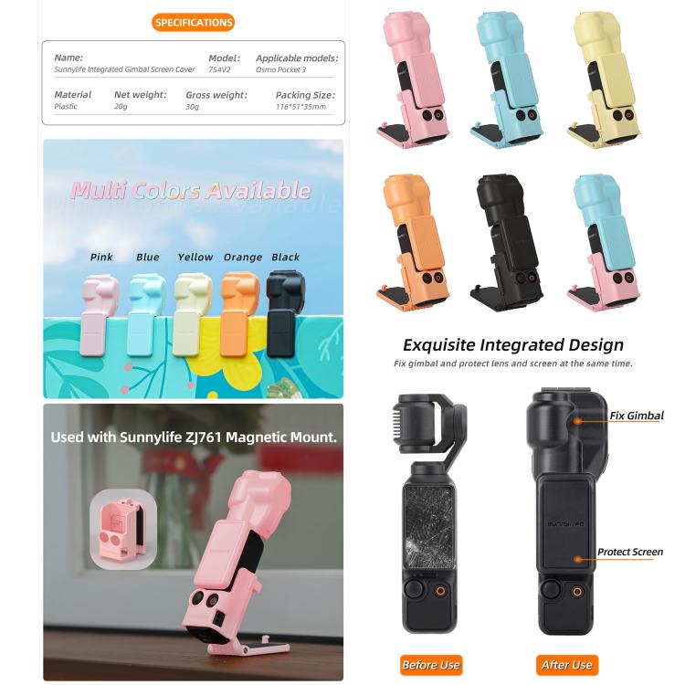 For DJI OSMO Pocket 3 Sunnylife Colorful Gimbal Cover Camera Protector Screen Protective Case(Orange) - Case & Bags by Sunnylife | Online Shopping UK | buy2fix