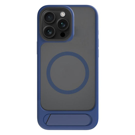 For iPhone 14 Pro Kalebol MagSafe Invisible Tilt Holder PC Hybrid TPU Case(Navy Blue)