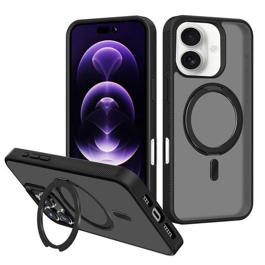 For iPhone 17 Kalebol Rotating Holder MagSafe PC Hybrid TPU Phone Case(Black)