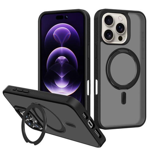 For iPhone 16 Pro Kalebol Rotating Holder MagSafe PC Hybrid TPU Phone Case(Black) - iPhone 16 Pro Cases by Kalebol | Online Shopping UK | buy2fix