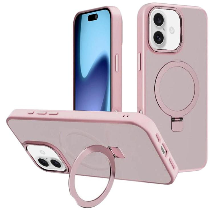 For iPhone 17 Kalebol Metal Lens Frame MagSafe Holder Frosted PC Phone Case(Pink) - iPhone 17 Cases by Kalebol | Online Shopping UK | buy2fix
