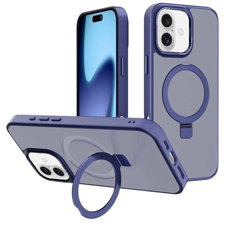 For iPhone 17 Kalebol Metal Lens Frame MagSafe Holder Frosted PC Phone Case(Navy Blue) - iPhone 17 Cases by Kalebol | Online Shopping UK | buy2fix