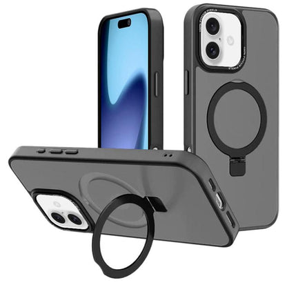For iPhone 17 Kalebol Metal Lens Frame MagSafe Holder Frosted PC Phone Case(Black) - iPhone 17 Cases by Kalebol | Online Shopping UK | buy2fix