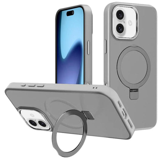 For iPhone 17 Kalebol Metal Lens Frame MagSafe Holder Frosted PC Phone Case(Grey) - iPhone 17 Cases by Kalebol | Online Shopping UK | buy2fix