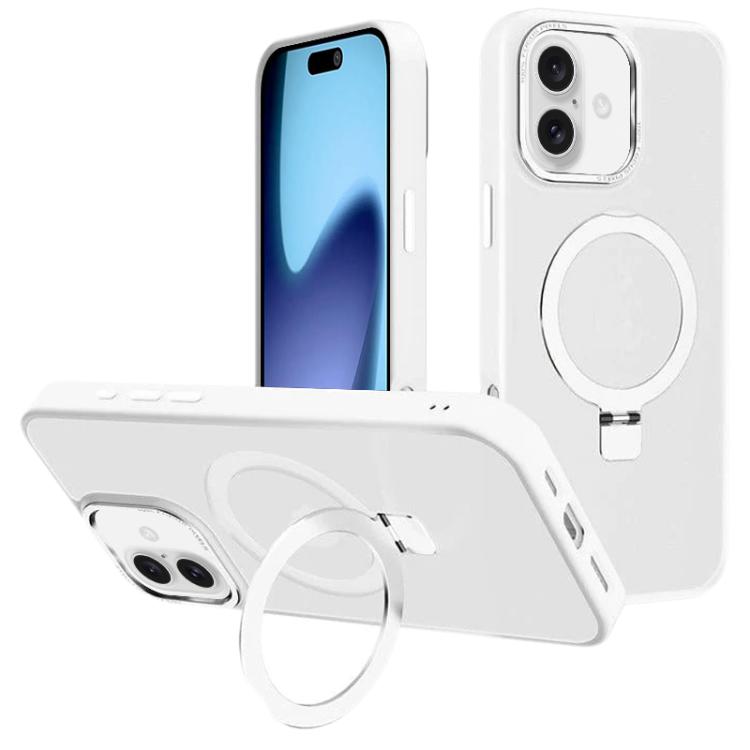 For iPhone 17 Kalebol Metal Lens Frame MagSafe Holder Frosted PC Phone Case(Frosted White) - iPhone 17 Cases by Kalebol | Online Shopping UK | buy2fix