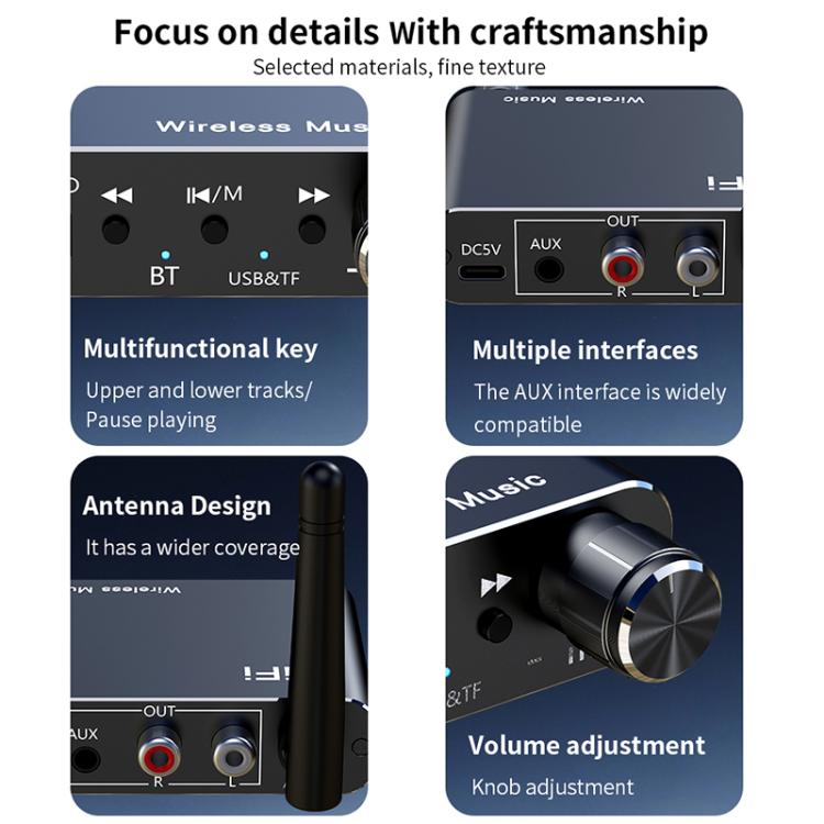 Portable Bluetooth Receiver Audio AUX Adapter Supports USB Disk, TF Card With Remote Control(Black) - Audio Receiver Transmitter by buy2fix | Online Shopping UK | buy2fix