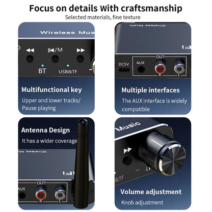 Portable Bluetooth Receiver Audio AUX Adapter Supports USB Disk, TF Card With Remote Control(Black) - Audio Receiver Transmitter by buy2fix | Online Shopping UK | buy2fix