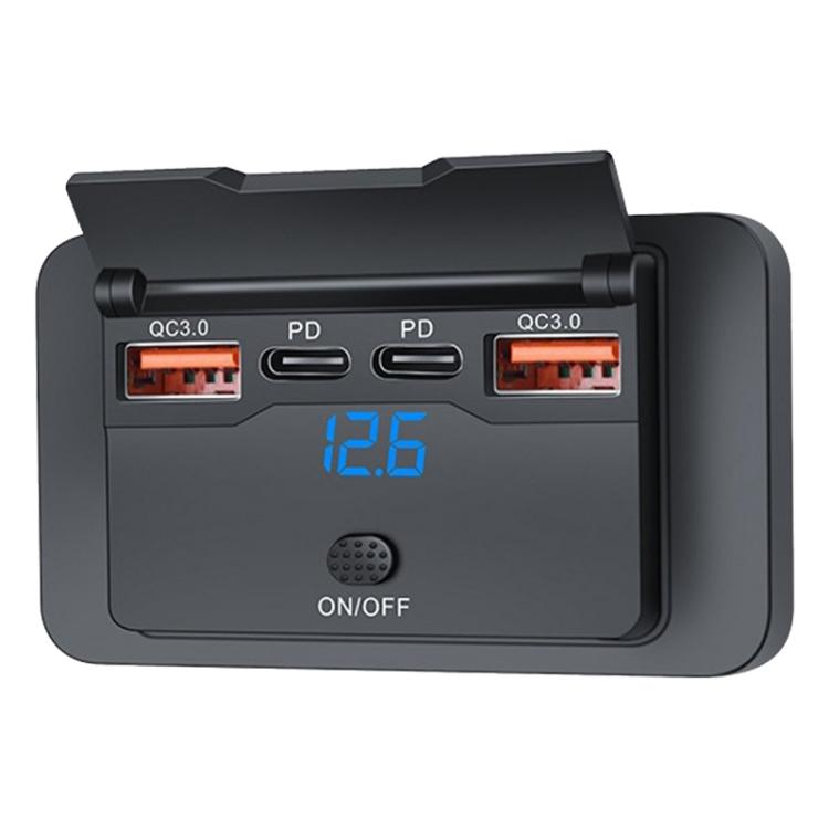 Car Modified 4-port Charger, with Voltmeter & Switch(Black) - Car Modification by buy2fix | Online Shopping UK | buy2fix