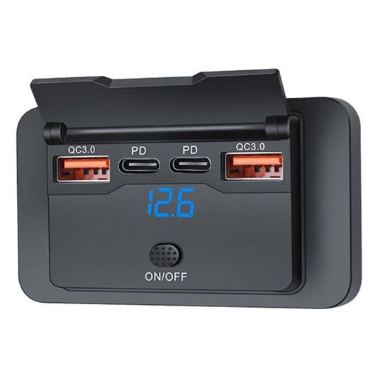 Car Modified 4-port Charger, with Voltmeter & Switch(Black) - Car Modification by buy2fix | Online Shopping UK | buy2fix