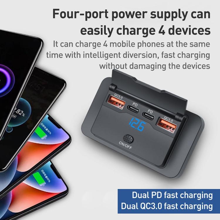 Car Modified 4-port Charger, with Voltmeter & Switch(Black) - Car Modification by buy2fix | Online Shopping UK | buy2fix