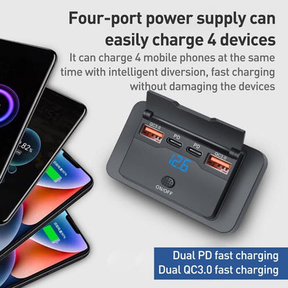 Car Modified 4-port Charger, with Voltmeter & Switch(Black) - Car Modification by buy2fix | Online Shopping UK | buy2fix