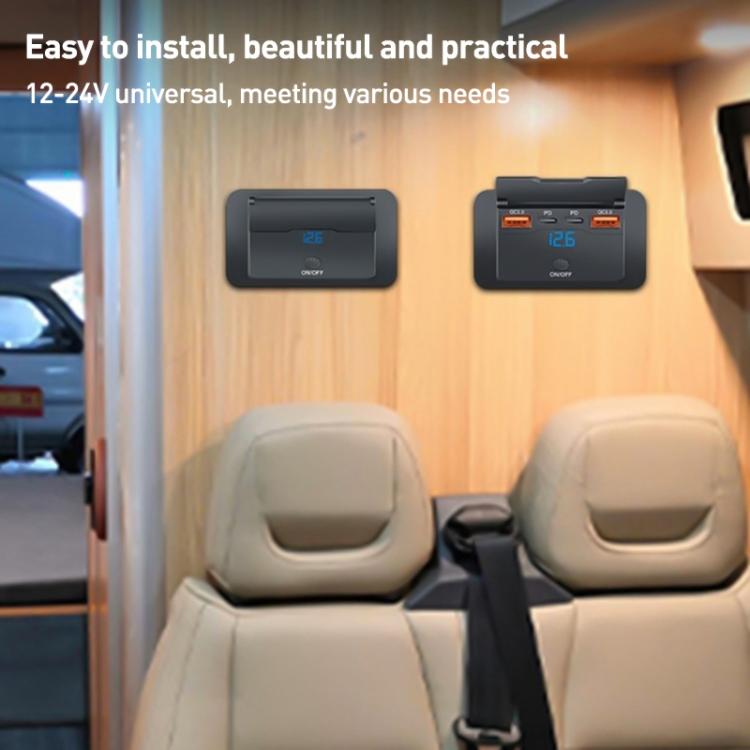 Car Modified 4-port Charger, with Voltmeter & Switch(Black) - Car Modification by buy2fix | Online Shopping UK | buy2fix